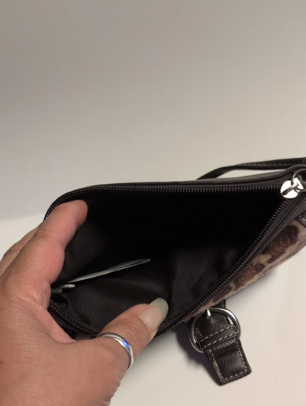 New Black Leopard Accent Vegan Leather Wristlet Clutch